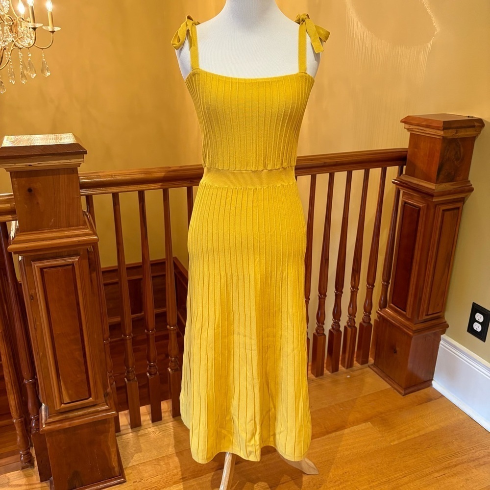 Beach Summer Boho Sleeveless Strap Mustard Form-Fitting Dress Sz S